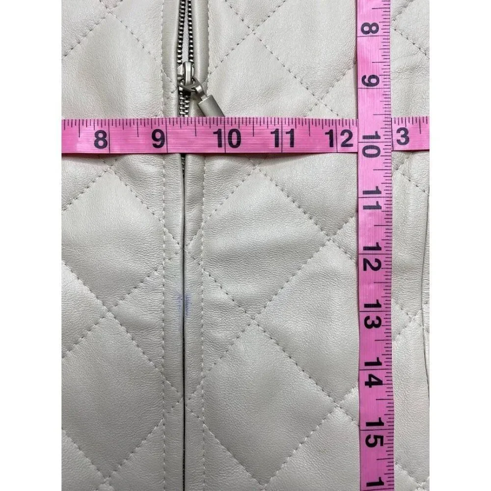 Patricia McCoy Leather Vest Jacket‎ Women's XS Cream Quilted Sleeveless Zipper